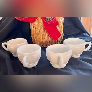Westmoreland Milk Glass Paneled Grape VTG Set 4 Coffee Tea Cups MCM Minimalist